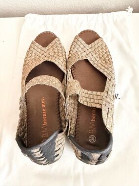bernie mev. Metallic Gold Woven Mary Jane Flats